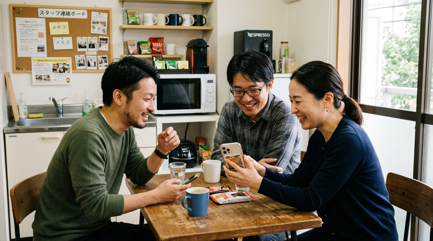 snsマーケティングをしようと楽しく会議している様子