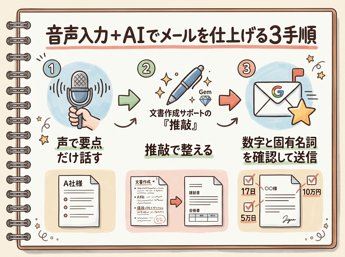 音声入力+AIでメールを仕上げる3手順