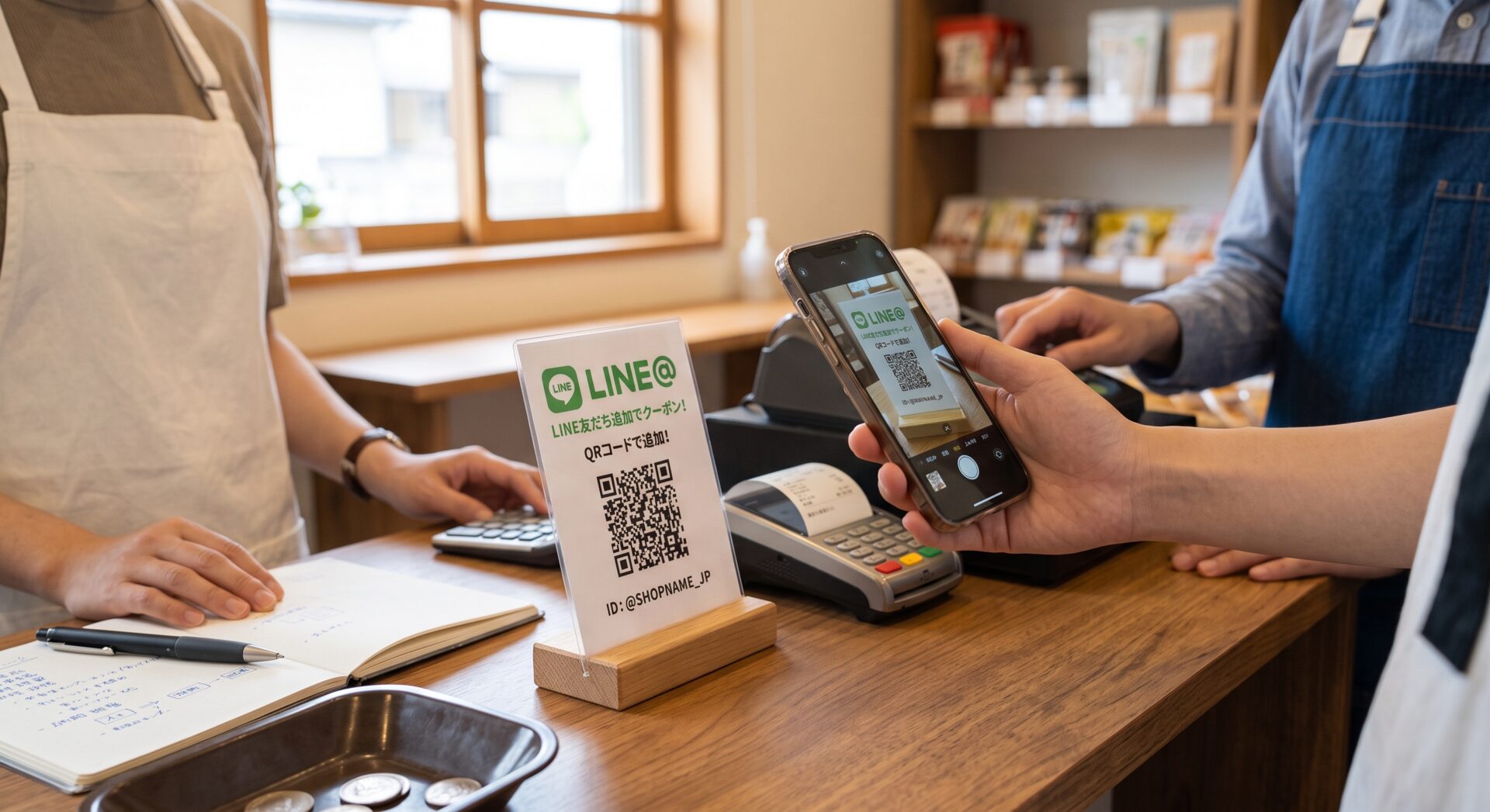 LINEの友だち追加のQRコードを読み取っている写真