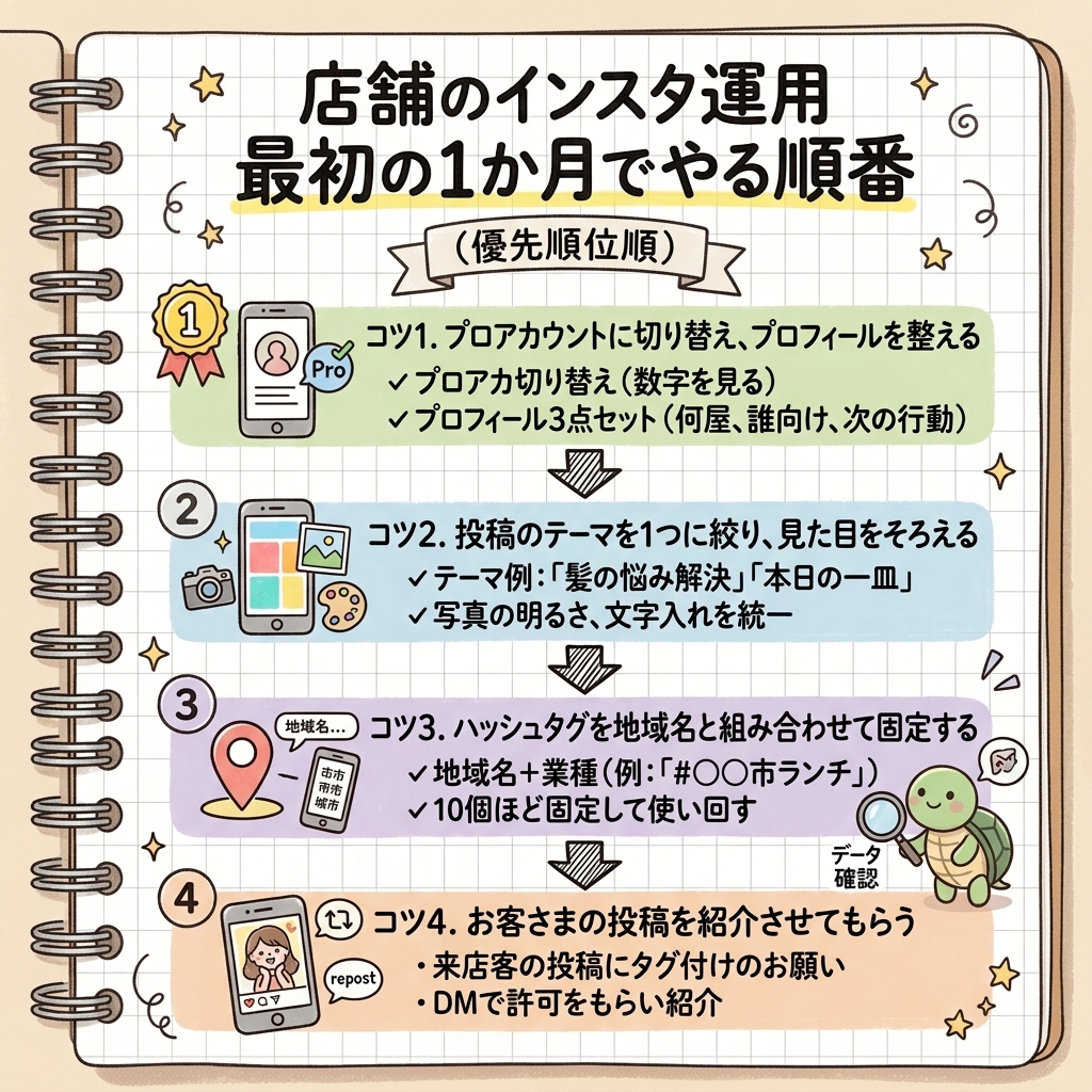 店舗のインスタ運用最初の1カ月でやる順番